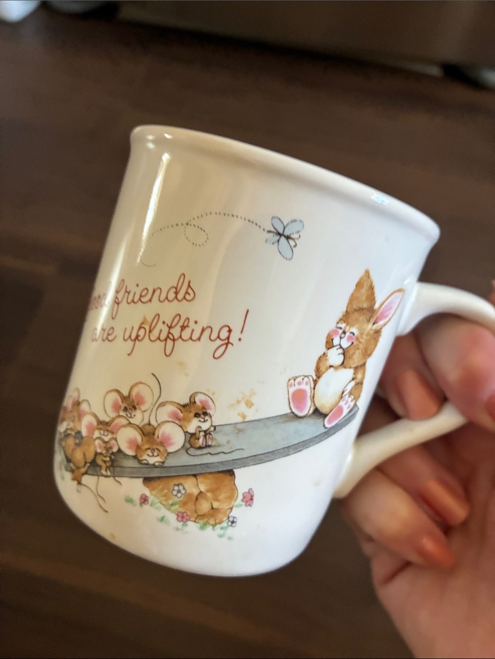 VINTAGE HALLMARK Uplifting Friends White Ceramic Bunny & Mice Coffee Mug
